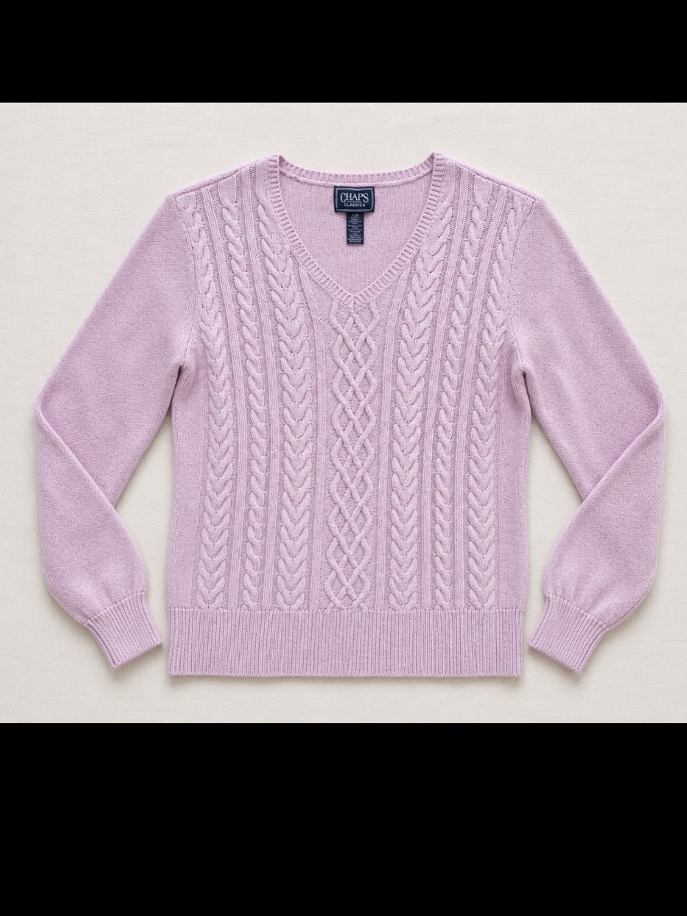 Chaps Cable Knit V Neck Sweater Large Pink Shimmer Metallic Cozy Cottagecore